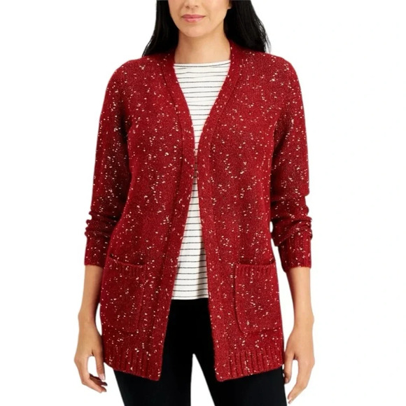 Alfani Rust Orange Metallic Open Front Cardigan Sweater w/ Pockets Womens Large - Picture 2 of 13